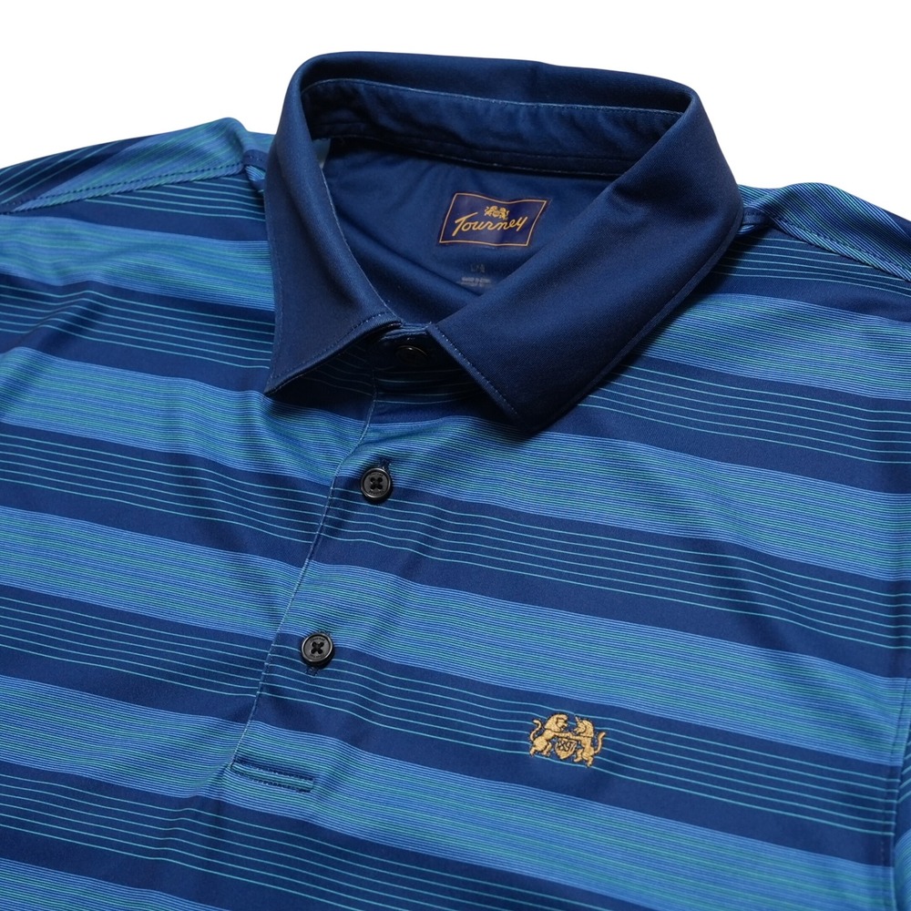 Tourney‎ Golf Polo Shirt Mens Large Blue Striped Performance Short Sleeve